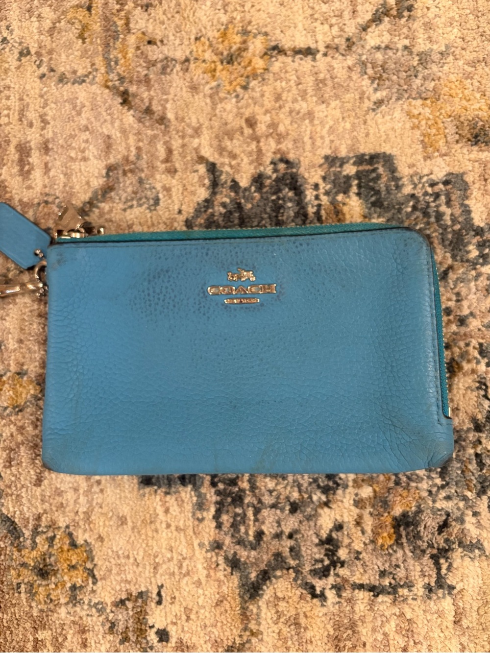 Vintage Y2K Coach Teal Blue Pebbled Leather Double Zip Wallet Wristlet
